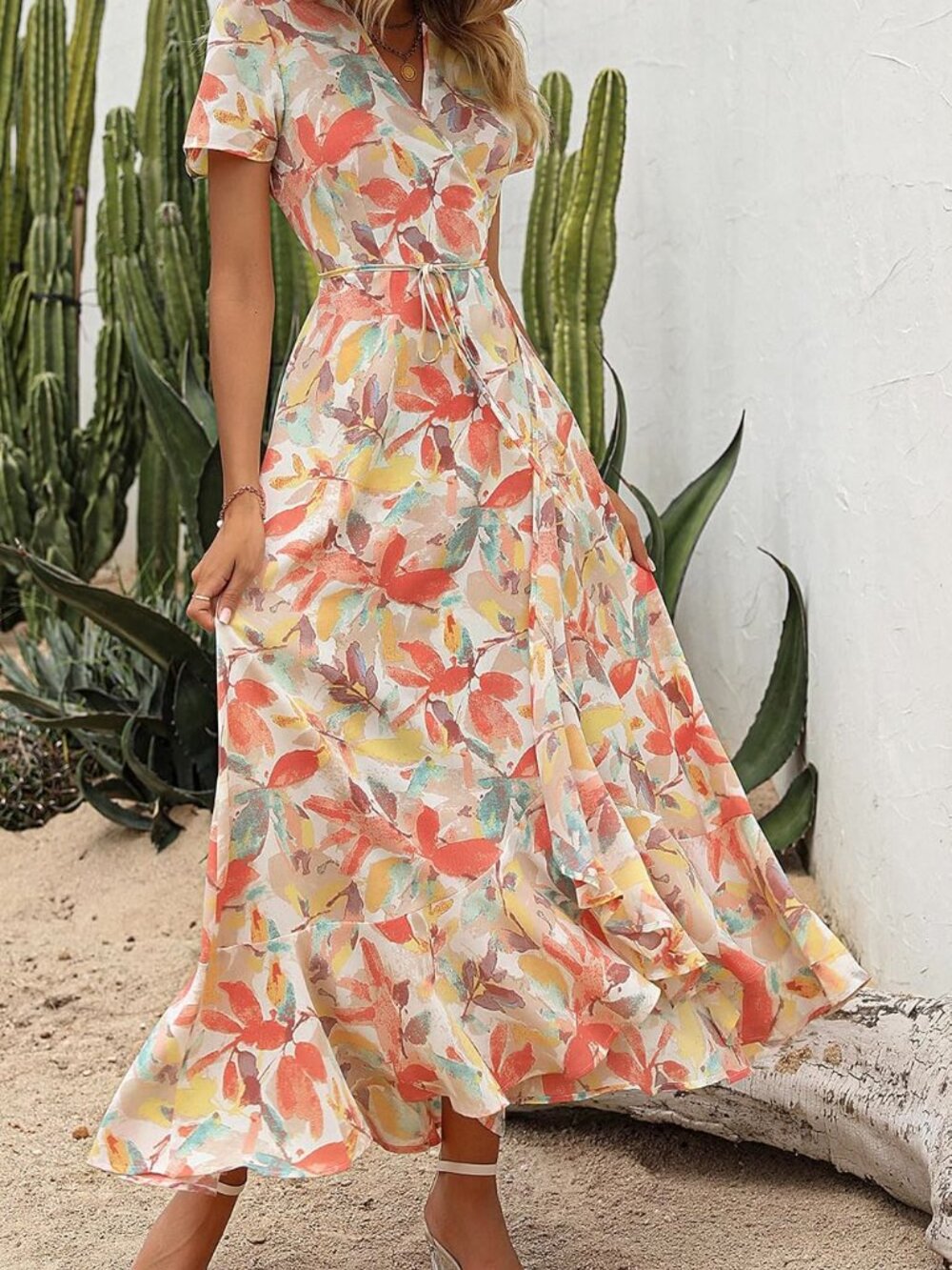 PRETTYGARDEN White Floral Wrap Boho Maxi Dress L #3 - Picture 8 of 9